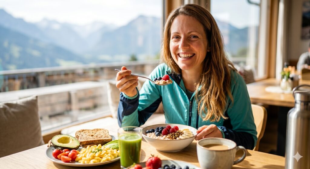 Glückliche Frau genießt gesundes Frühstück - Gesundheitlicher Neustart